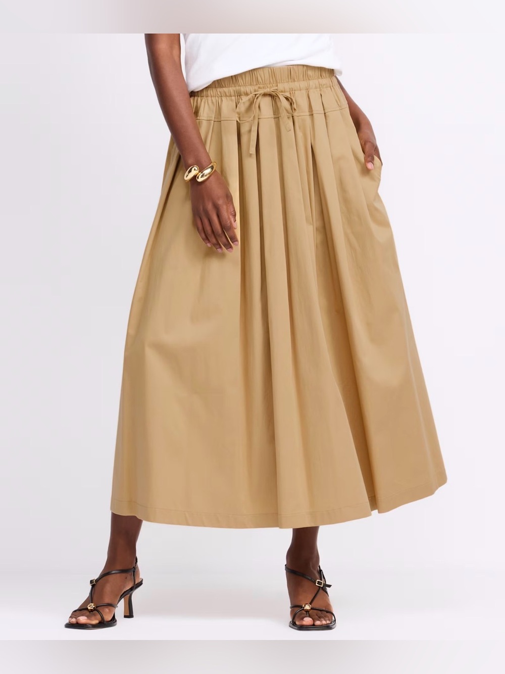 41 Hawthorn Women's Tara Solid Poplin Maxi Skirt Tan Small Petite NWT